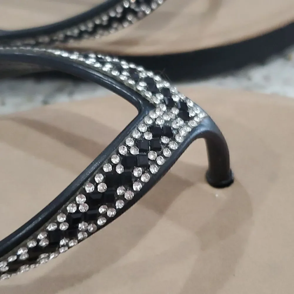 Just Be Black and Silver Rhinestone Flip Flops, Size 9